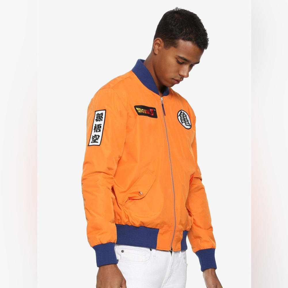 Hot Topic Dragon Ball Z Goku Bomber Jacket Orange and Blue M